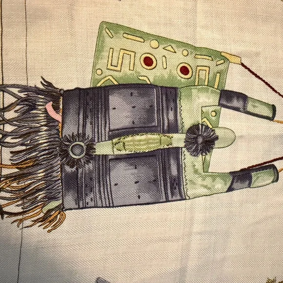 Hermes cashmere Scarf in Green and Blue - Picture 7 of 10